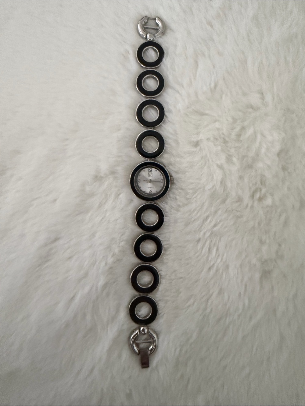 New York & Company Black Circle-Link Bracelet Watch with Silver Dial